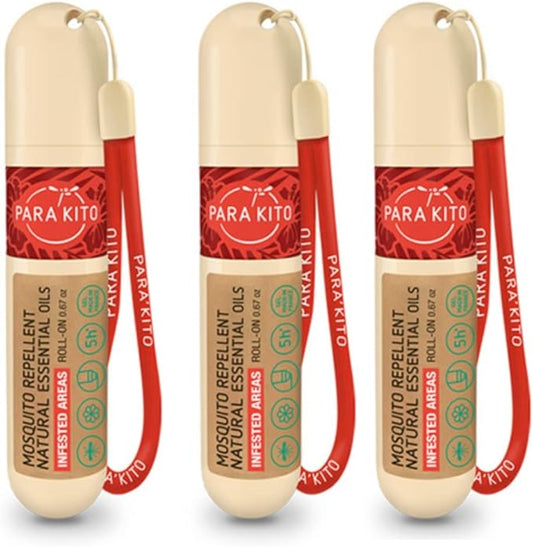 PARAKITO Roll-on Gel Mosquito Repellent for Kids & Adults | w/Citronella Oil | Travel Size Insect Repellent for Hiking & Camping Accessories | DEET-Free Protection (0.67 oz) 3 Pack
