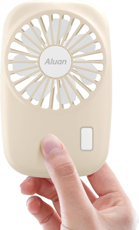 Aluan Handheld Mini Fan Powerful Small Personal Portable Speed Adjustable USB Rechargeable Eyelash Fan for Kids Girls Boys Woman Man Home Office Outdoor Travel, Beige
