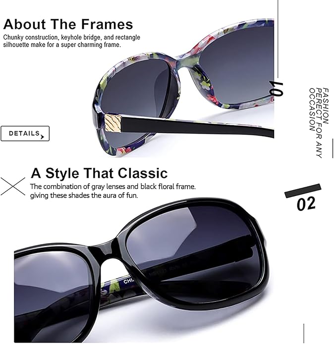 SIPHEW Polarized Sunglasses for Women | Vintage Square Sunglasses w UV400 Protection | Womens Wraparound Shade