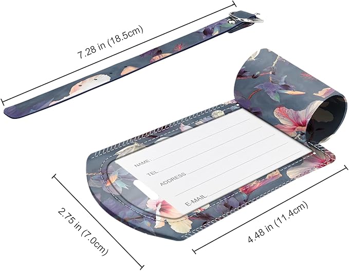 FINTIE 2 Pack Luggage Tags, Leather Name ID Labels with Privacy Cover for Travel Bag Suitcase, Theme - Blooming Hibiscus