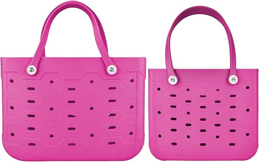 2-Piece Tote Bag Set, Waterproof Rubber Beach Bag with Summer Pattern, Medium & Large Handbag for Pool, Beach, Boat