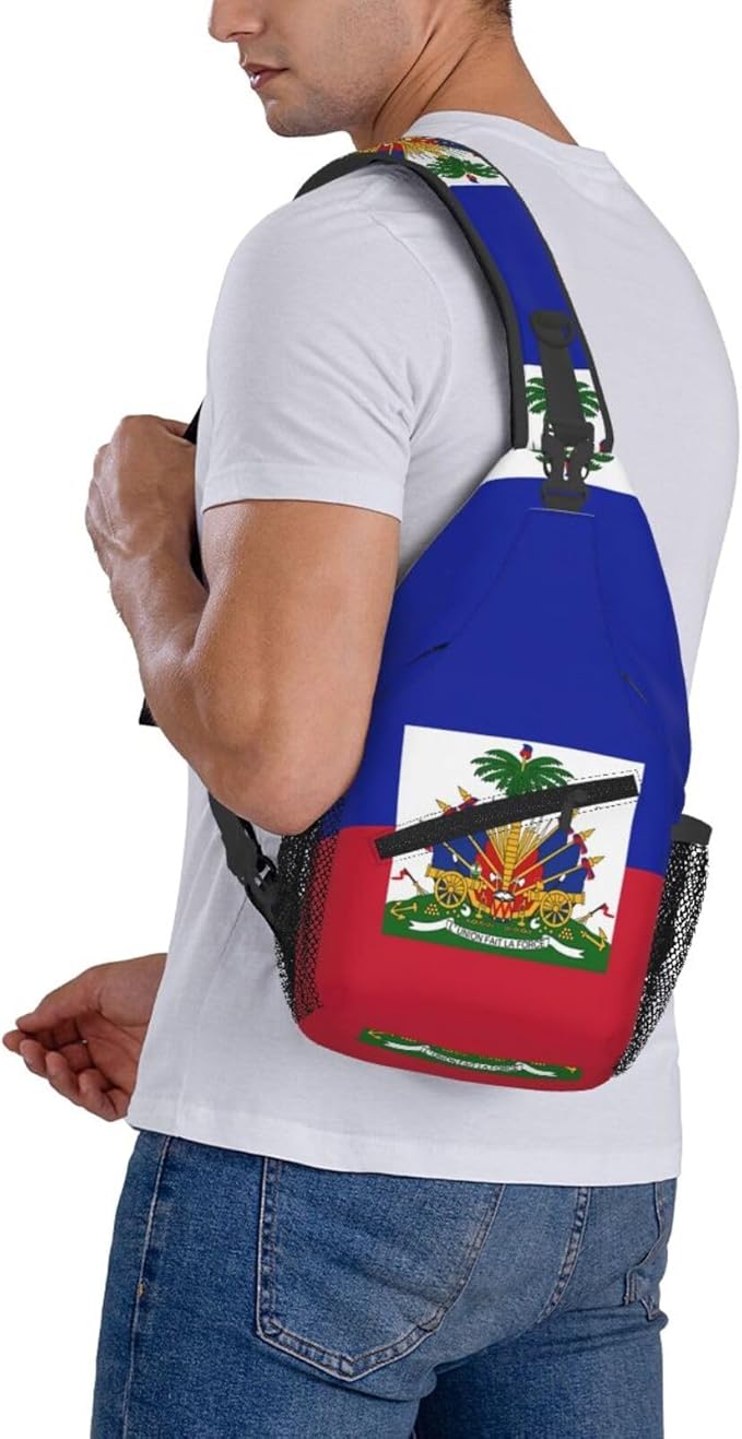 Haiti Flag Sling Bag Multipurpose Crossbody Sling Backpack Travel Cycling Hiking Shoulder Bag For Women Men
