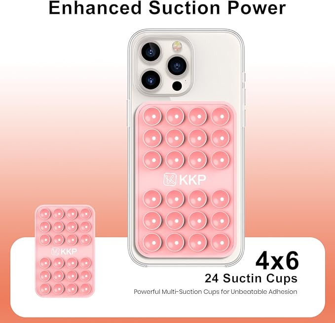 KKP Classic MAX - Silicone Suction Phone Case Adhesive Mount - Hands-Free, Strong Grip Holder for Selfies and Videos - iPhone and Android Compatible - 2.6″ x 3.9″