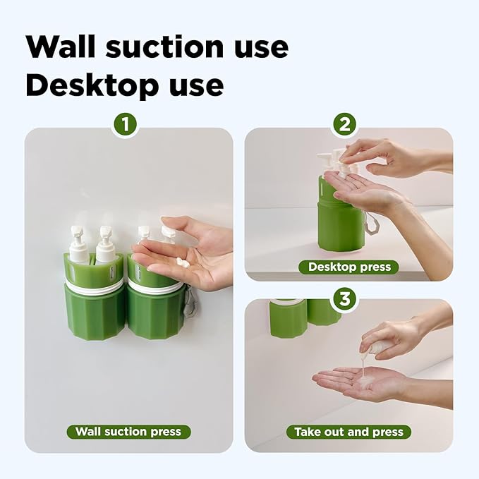 YOTIME 4in1 Travel Bottles with Suction Cup, TSA Approved Leak Proof Travel Size Containers for Toiletries, Refillable Travel Accessories for Shampoo, Body Wash and Conditioner, Green