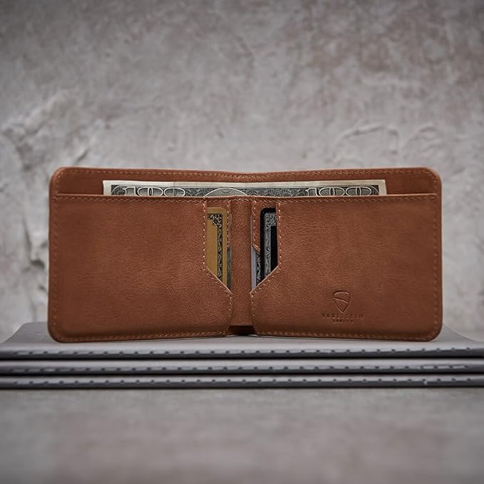 Vaultskin MANHATTAN Slim RFID Blocking Bifold Leather Wallet for Men - Minimalist Front Pocket Card Holder, Holds 9 Cards & Cash, Premium Italian Leather