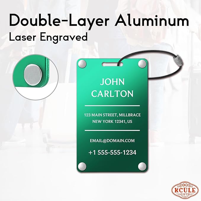 Personalized Luggage Tags for Suitcases - Aluminum Custom Luggage Tags for Backpacks & Bags, Sturdy, Waterproof & Heavy Duty (Green/Card-Sized)