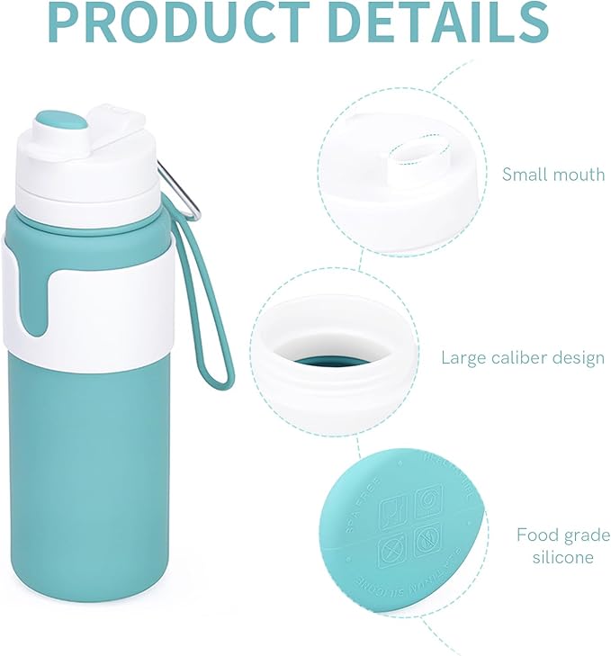 Collapsible Water Bottles for Travel - 26oz BPA-Free Foldable with Carabiner, Lightweight Leak-Proof Design, Portable Reusable Bottle for Hiking, Airplane, Camping (Green)