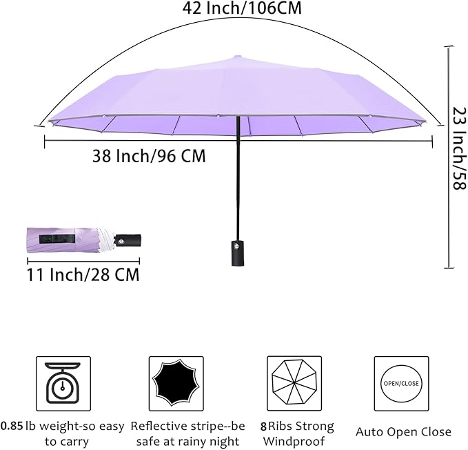 Windproof Compact Rain Umbrella for Travel 42/46 Inch Premium Fabric Auto Open Perfect for Purse and Backpack Portable Umbrella for Women and Men