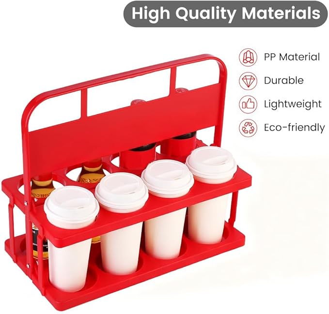 Reusable Drink Carrier with Handle for Food Delivery Drivers, Portable 8 Cup/Coffee Holder Accessories for Delivery, Foldable Drinks Caddy with Tray, Car Durable Plastic Festive Bottle, Vacation