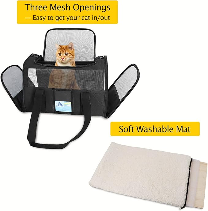 Refrze Pet Carrier Airline Approved, Cat Carriers for Medium Cats Small Cats, Soft Dog Carriers for Small Dogs, TSA Approved Pet Carrier for Cat Dog of 15 Lbs, Puppy Carrier,Black