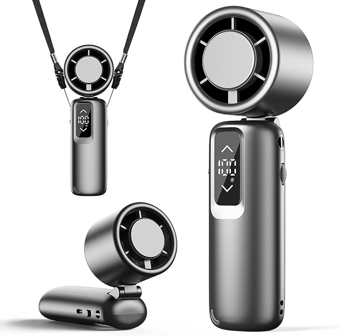 Guirngou Portable Handheld Turbo Fan, 1-100 Gear Wind, Battery Operated, Up to 23 Working Hours, 3 IN 1 Personal Fan with Air Turbo Tech, Cooling Essentials for Indoor/Outdoor(Grey)