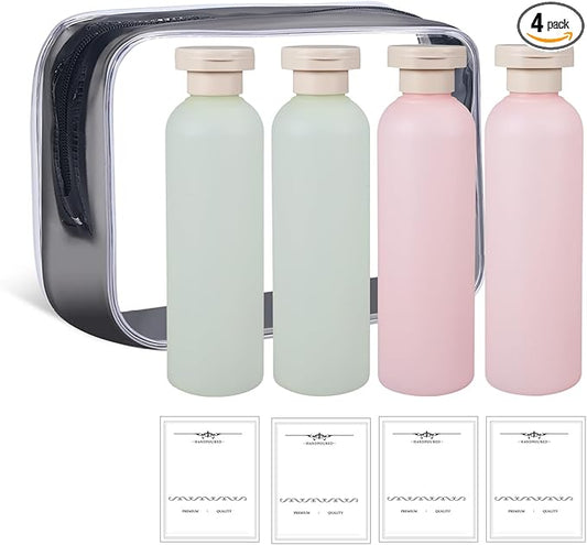 ASEVAT 6.7 oz Plastic Shampoo and Conditioner Squeeze Bottles, Plastic Leak Proof Travel Bottles for Toiletries, Plastic Bottles with Caps for Lotion, Cream and Liquids (4Pcs)