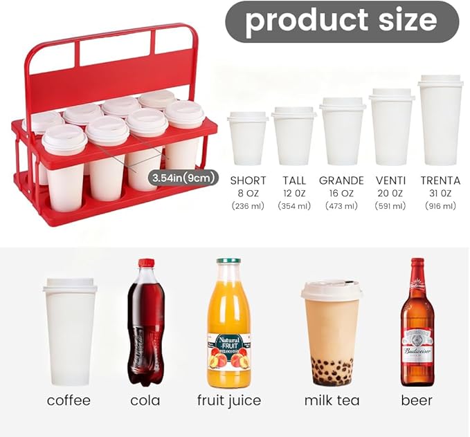 Reusable Drink Carrier with Handle for Food Delivery Drivers, Portable 8 Cup/Coffee Holder Accessories for Delivery, Foldable Drinks Caddy with Tray, Car Durable Plastic Festive Bottle, Vacation