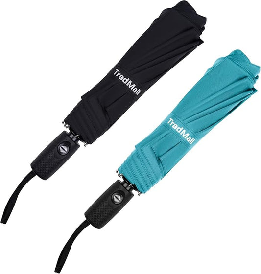 TradMall 2 Pack Travel Umbrella, Double Vented Canopy Windproof Automatic Strong Compact Folding Umbrellas for Rain Women and Men