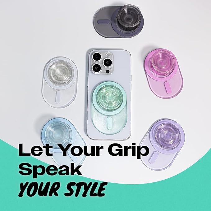 Oval Magnetic Phone Grip – MagSafe Compatible, Translucent Design, Slim and Lightweight, Grip and Stand for iPhone (Violet)