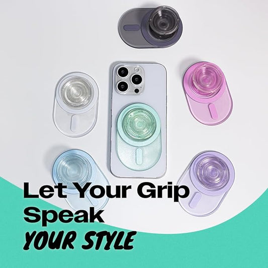 Oval Magnetic Phone Grip – MagSafe Compatible, Translucent Design, Slim and Lightweight, Grip and Stand for iPhone (Violet)