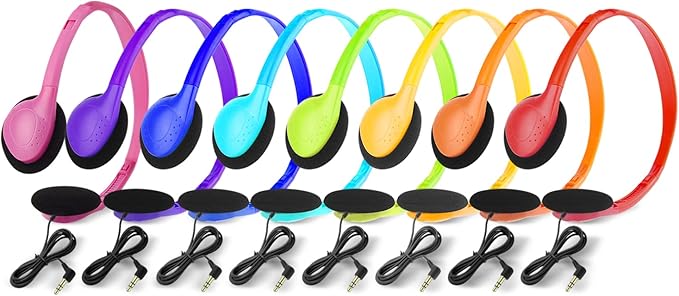 Wired Kids Headphones Bulk 10 Pack for Classroom School Class Set Headsets for Students Teens Toddler Children and Adults, Wholesale 3.5mm Plug Wired Earphones-Upgrade (Mixed Colors, 10 PACK)