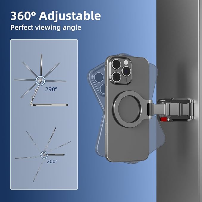 Magnetic Phone Mount for MagSafe, Maglock Tripod Adapter Magnet Golf Gym Workout Stand Metal Carabiner Dual Holder with 1/4 Screw Hole, for iPhone 16 15 14 13 12 Series Foldable Portable Accessories