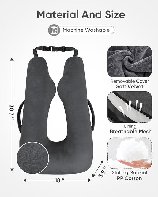 Car Travel Pillow for Kids Adults, Raised Padding Head and Neck Support Car Seat Sleeping Pillow for Toddlers, Portable U Shaped Body Pillow for Car Seat On Road Trip (Dark Gray)