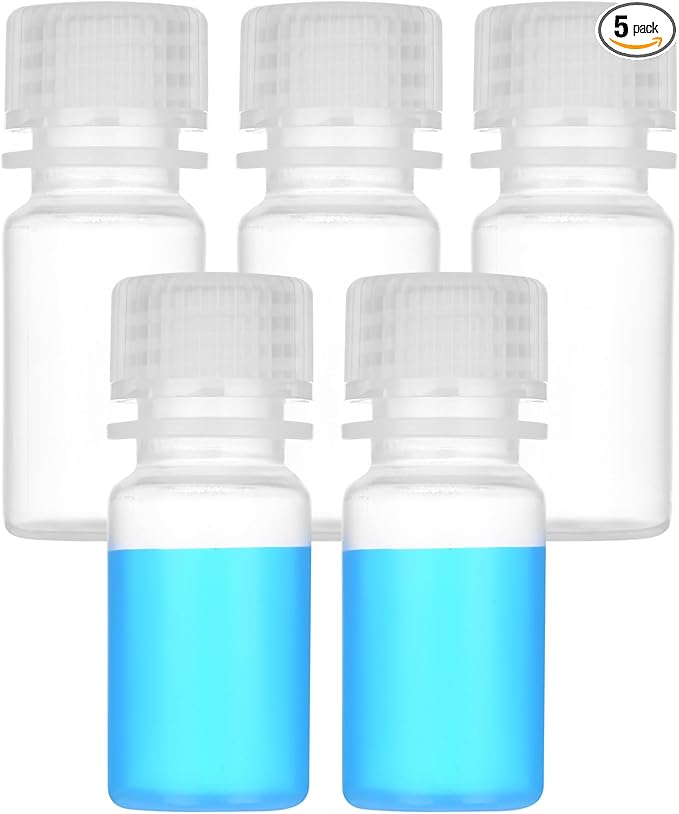 0.5oz/15ml Plastic Sample Bottles with caps, Wide Mouth Reagent Bottle with Lids Leak Proof Containers Water Sample Bottles for Laboratories, Travel(5Pcs)