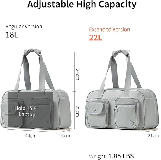 Aji Expandable Travel Duffel Bag, Duffle Bag for Travel with Wet Pocket, Carry on Weekender Bags for Men Women, Water Resistant Gym Duffel Bag Sport Bag (Gray)