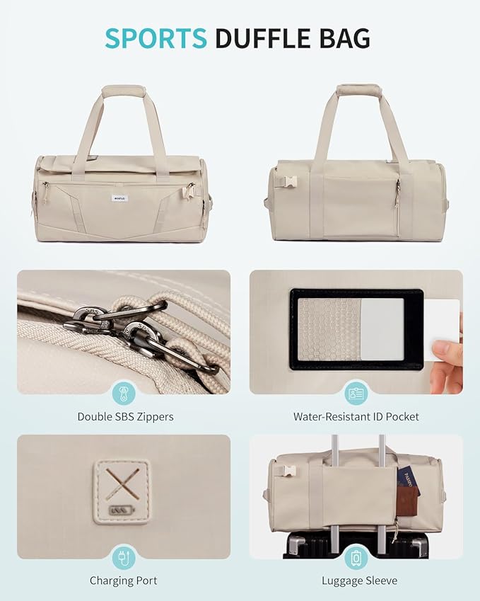 ECOHUB 40L Gym Bag for Women Men Water Resistant Sports Duffle Bag with Shoe Compartment & Wet Pocket, Travel Weekender Camping Backpack