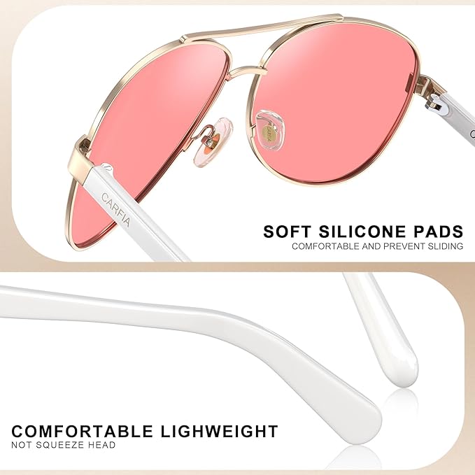 CARFIA Retro Trendy Pilot Sunglasses for Women Polarized UV Protection, Lightweight Outdoor Driving Lady Sunnies Metal Frame