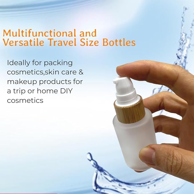 Empty Cosmetic Glass Lotion Bottles 1 oz/30ml 4 PACK with Pump Refillable Dispenser for Emulsion,Moisturizer Cream Liquids,Essential Oil Skin Care Travel Containers(Frost Clear)