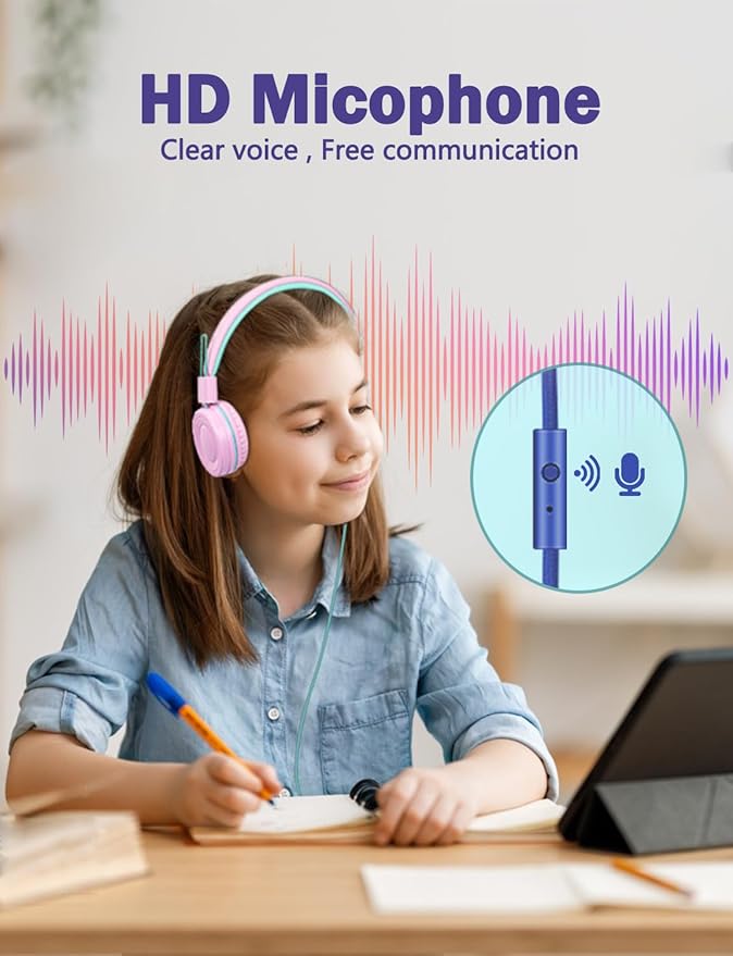 CN-Outlet Kids Headphones with Microphone for School PC PS4 PS5 Laptop Mac Switch Tablet Xbox One Earphone,Wired Foldable Kids Gaming Headset for Toddler Teens Adults
