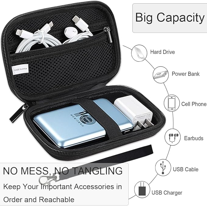 Hard Travel Electronic Organizer Case, Electronics Accessories Organizer Pouch Bag for External Hard Drive, Power Bank, Chargers, Cable, Cord, Mouse, Earphones Small Portable Accessories Bag
