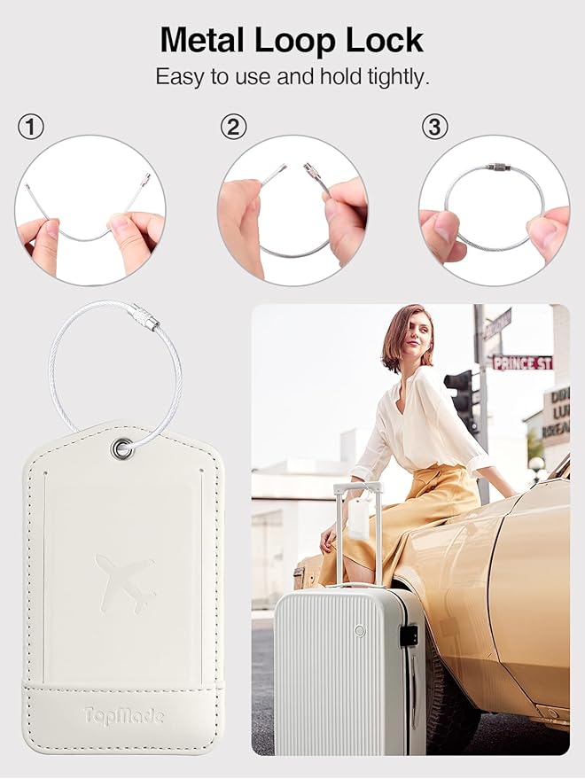 TopMade Smart Luggage Tag with Apple Find My, Premium Leather Luggage Tags for Suitcase, Travel Bags, Backpacks, Anti-Lost Suitcase Tag Tracker for Travel with Privacy Name Card, Rechargeable