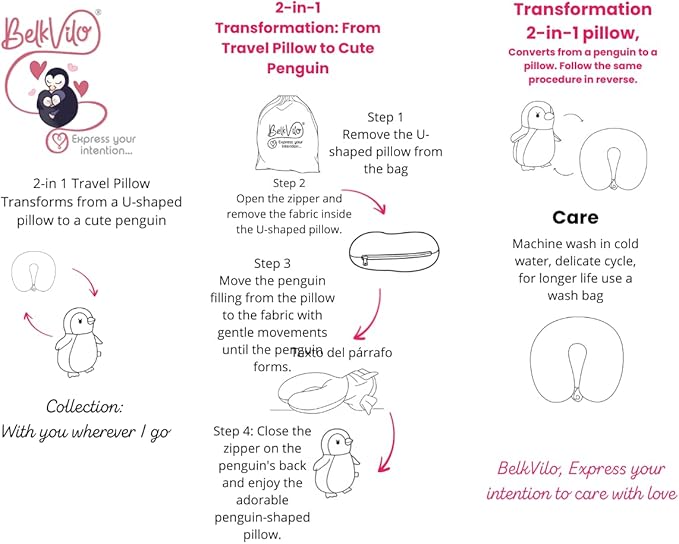 Belkvilo.2 in 1 Plush Penguin and Pillow Travel. Kids Travel Neck Pillow (Small Size 9 in) Color King Blue Soft & Supportive for Airplane, Car & Stroller Age 3, Made Extra Soft Short Plush