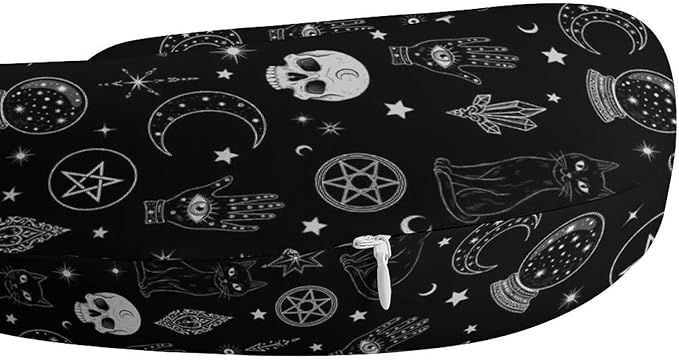 Women’s Travel Pillow U-Shaped Memory Foam Neck Rest, Skull Cat Moon Gothic Pattern Black U-Shape, Washable Airplane Car Support