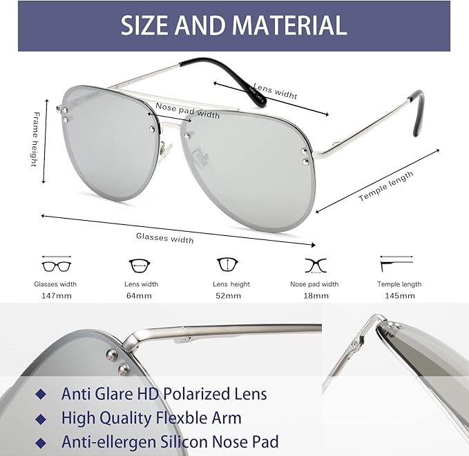 Trendy Oversized Aviator Sunglasses for Women 2025, Cute Retro Aviator Sun Glasses UV Protection Big Shades VF2203