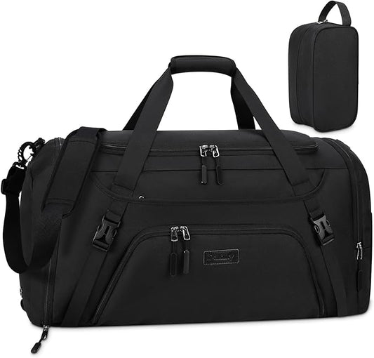 Gym Duffle Bag for Women Men 40L Waterproof Sports Travel Duffel Bags with Shoe Compartment,Wet Pocket Large Weekender Overnight with Toiletry Bag,Black