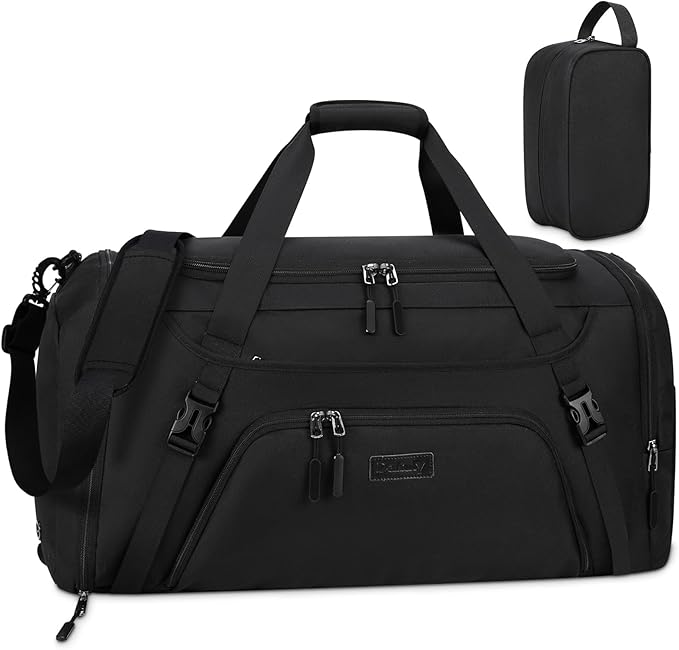 Gym Duffle Bag for Women Men 55L Waterproof Sports Bags Travel Duffel Bags with Shoe Compartment,Wet Pocket Large Weekender Overnight Bag with Toiletry Bag,Black