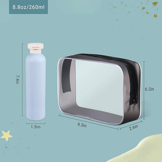 ASEVAT 8.8 oz Plastic Travel Refillable Shampoo Bottles, Empty Squeeze Bottles with Flip Cap, Travel Containers for Shampoo, Conditioner, Lotion, Cream and Liquids (4 Pcs)