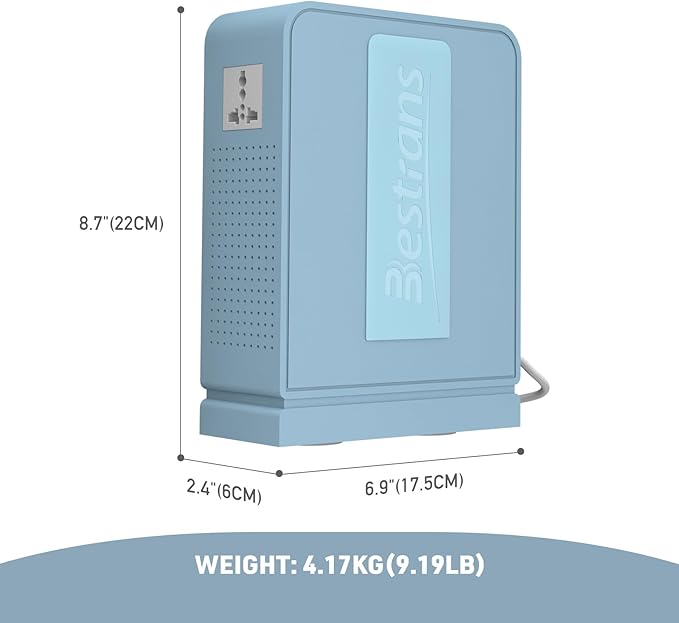 1000W Step Up Transformer 110v to 220v Converter, Heavy Duty Voltage Converter 110v to 220v with Dual Outlets, Overload Protection & Ultra-Quiet Design for Home Appliances, Light Blue