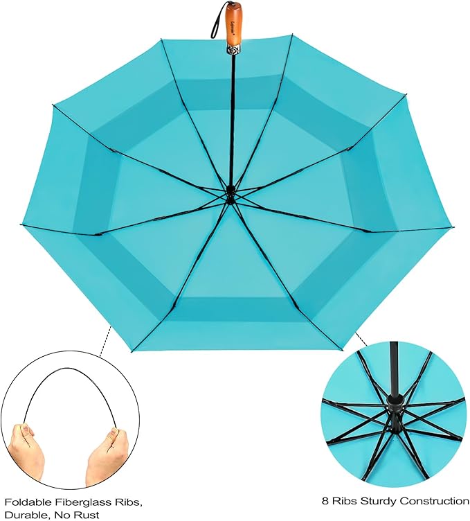 Lejorain Large Folding Golf Umbrella - Compact Mens Umbrellas Travel Rain and Windproof 54inch Collapsible Automatic Open Close Umbrella 210T Teflon Vented Double Canopy