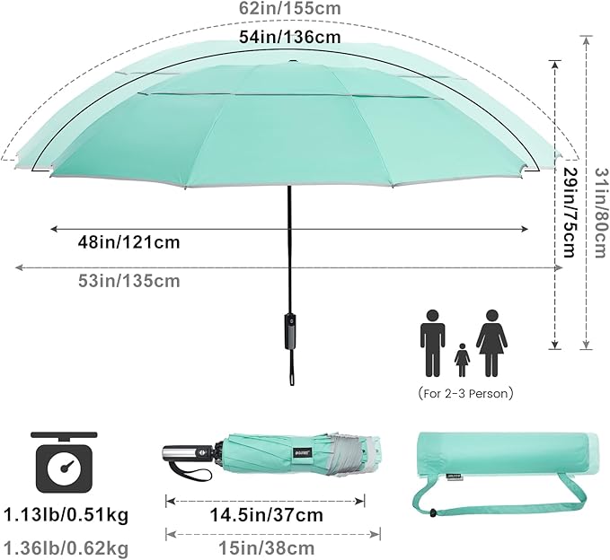 G4Free 54/62 Inch Windproof Inverted Umbrella with Reflective Stripe Large Compact Reverse Golf Umbrella for Rain 10 Ribs Double Canopy Travel Umbrella Automatic Open Close