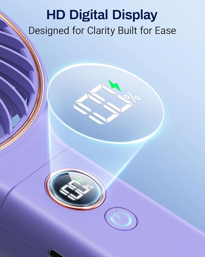 SWEETFULL Handheld Fan, Portable Fan, 5000mAh Rechargeable Battery, 6 Speed Wind, LED Display, Personal Mini Travel Fan with Backup Power, Hand Held Fan USB Foldable Electric Fan for Women Girl