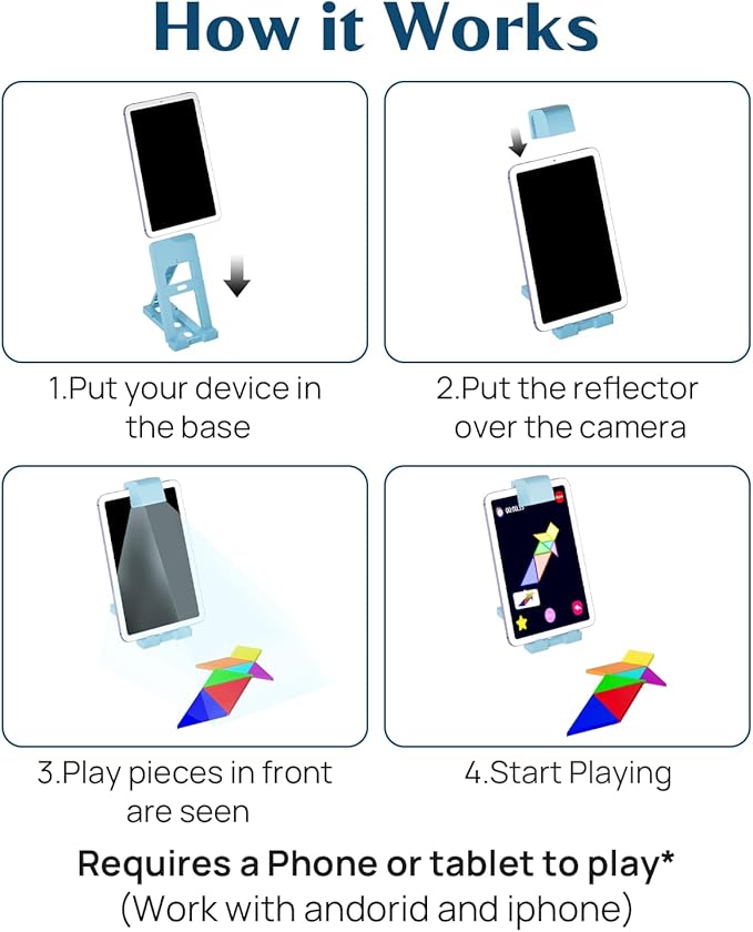 Qxtamo® Innovative AR Tangrams Puzzles Games, 1000+ Animated Sensory Toys, Family Travel Learning Education STEM Toys Birthday Gift Party Favors for Kids Children Boys Girls Teens, Ages 3+ Year Old