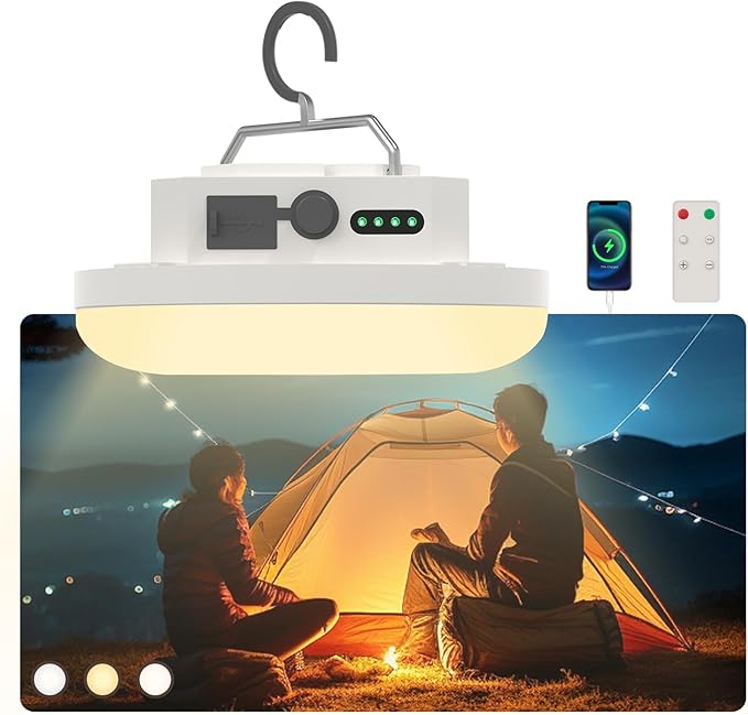 10000mAh Rechargeable Hanging Tent Light with Magnet, 30W 4000LM LED 3 Color Lighting Modes (Remote) Camping Lantern, Portable IPX5 Waterproof LED Flashlight for Emergency & Gift