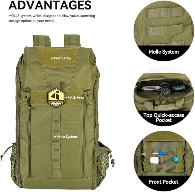 Hiking Backpack 25L for Men & Women, Waterproof Breathable Daypack, Lightweight Camping Backpacking Backpack with MOLLE System-Green