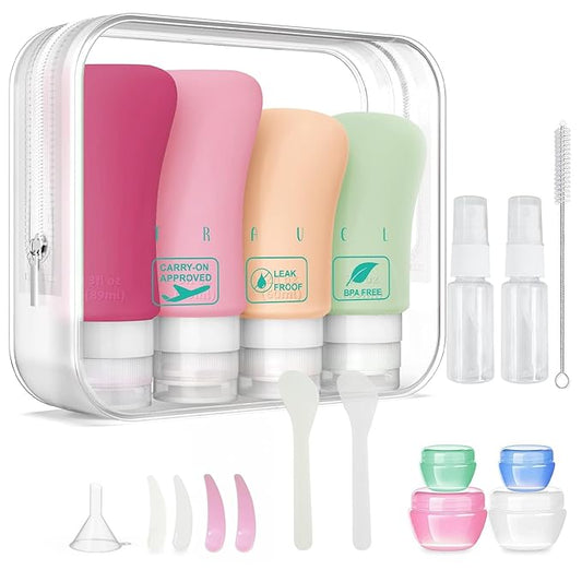 20 Pack Travel Bottles, 3oz & 2oz Leak Proof Toiletries, Perfect for Business & Personal Travel, Fun Outdoors Silicone 20 Pieces