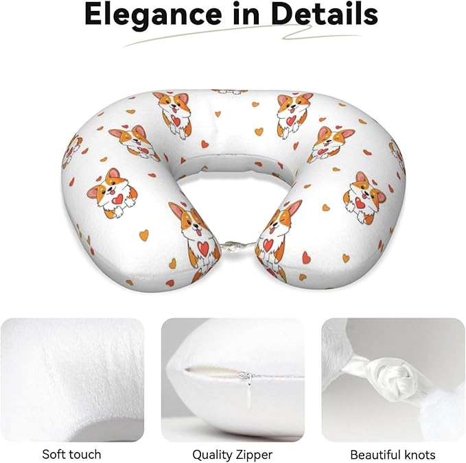 Travel Pillow for Boys and Girls, Comfortable Neck Chin Head Support Cushion Corgis Funny Dog Design, Comfortable for Airplanes Car Sleeping Rest
