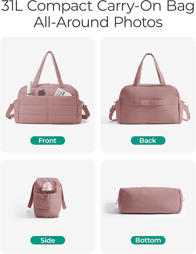 BAGSMART Gym Bag for Women with Toiletry Pouch, Lightweight Weekender Bags for Women with Wet Pocket, 31L Travel Duffle Carry On Bag, Weekender Overnight Bag for Travel,Water Resistant,Dark Pink