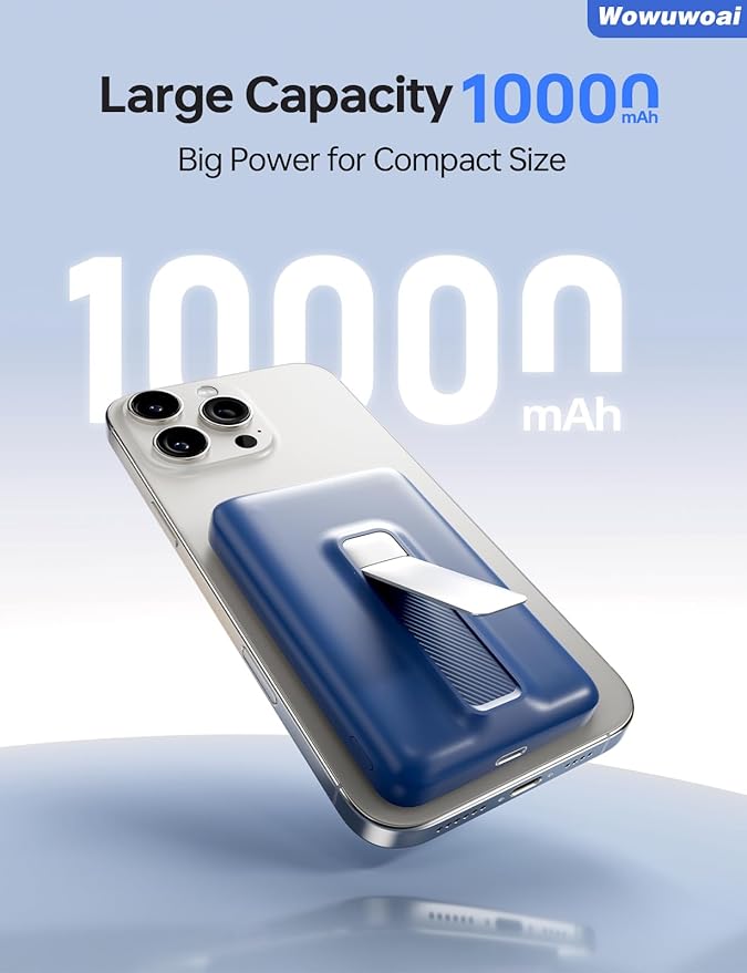 for Magsafe Portable Charger, 10000mAh Wireless Power Bank with Stand, USB C PD 20W Fast Charging Powerbank, Magnetic Battery Pack Compatible for iPhone 17/16/15/14/13/12 Series - Marine Blue