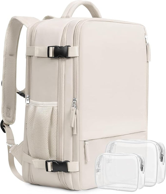 Beraliy Travel Backpack, Large Carry On Backpack, Personal Item Travel Bag, Airline Approved 17 Inch Laptop Backpack, College Weekender Business Hiking Bag, Beige