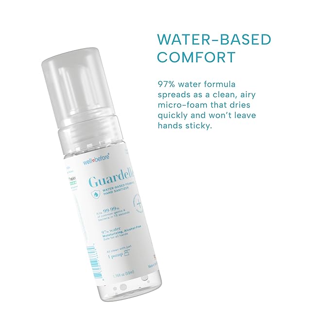 Well Before Guardelle, Alcohol-Free Foaming Hand Sanitizer - 97% Water, Non-Sticky Micro-Foam, 1.75 fl oz (Pack of 1)